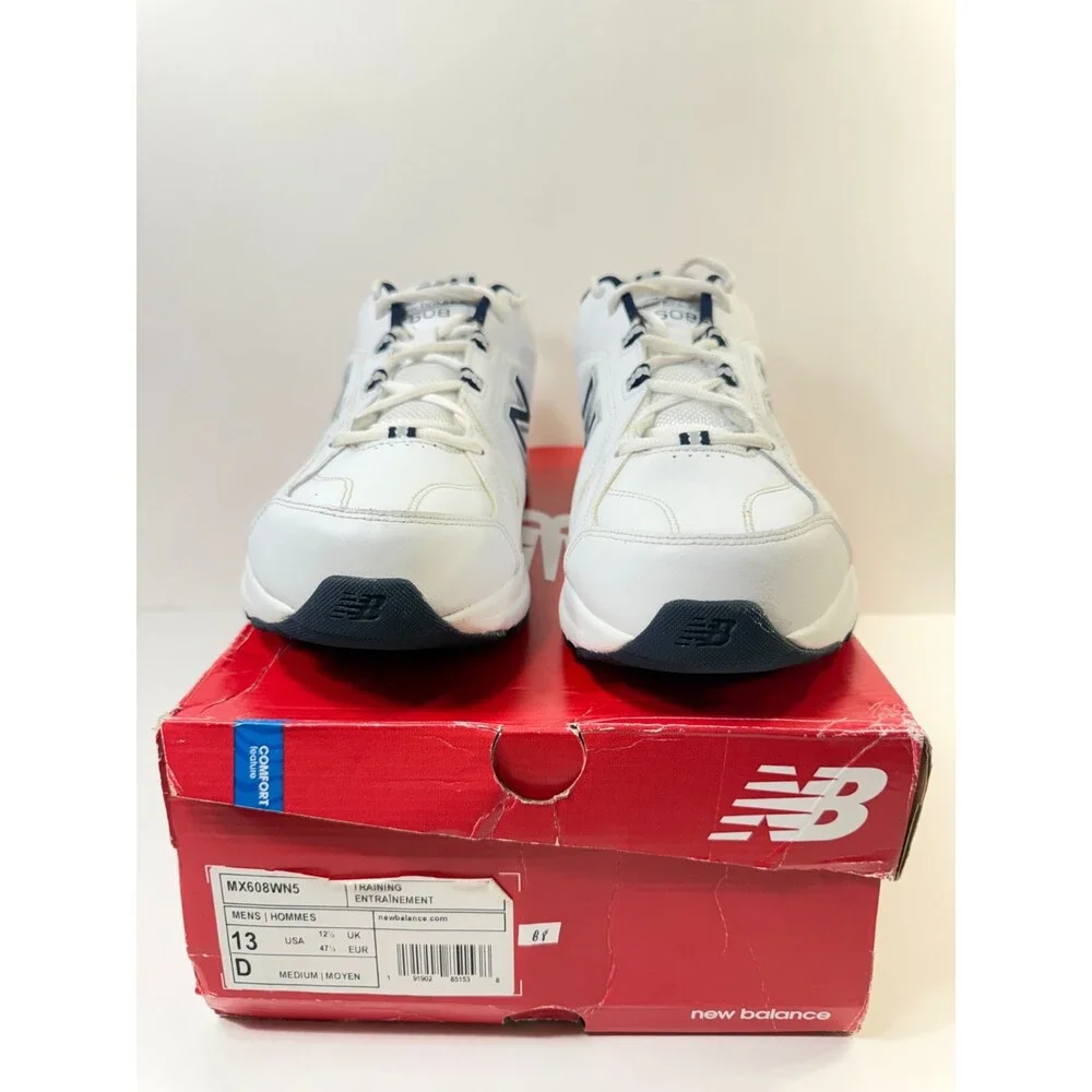 New Balance Men's 608 V5 Casual Comfort Cross Trainer, White/Navy, 13